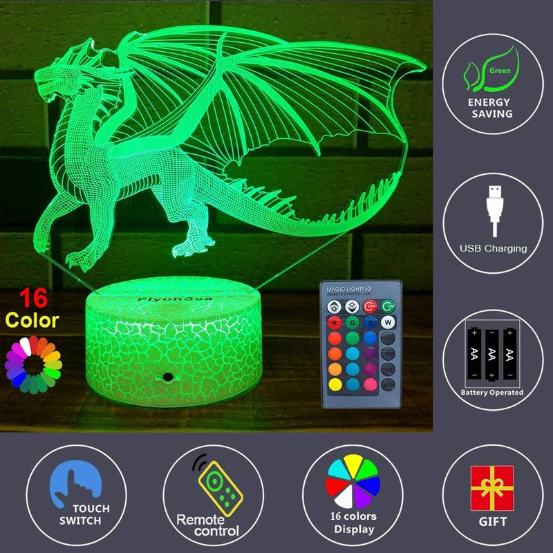 FlyonSea Dragon Gifts Dragon Light 16 Color Changing Dimmable Kids Night Light with Touch and Remote Dragon Toys Light as Birthday Gifts for Boys Kids - Image 2